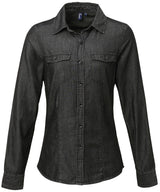 Women's jeans stitch denim shirt — Black Denim