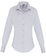 Women's stretch fit cotton poplin long sleeve blouse — Silver