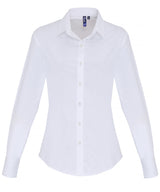 Women's stretch fit cotton poplin long sleeve blouse — White