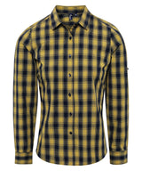 Women's Mulligan check cotton long sleeve shirt — Camel/Navy