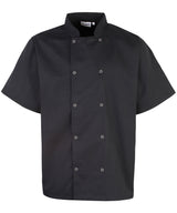 Studded front short sleeve chef's jacket — Black