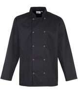 Studded front long sleeve chef's jacket — Black