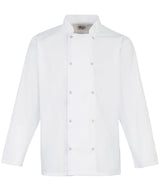 Studded front long sleeve chef's jacket — White