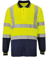 Two-tone long sleeve polo (S279) — Yellow/Navy