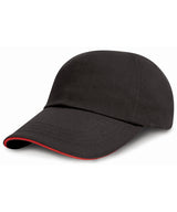 Junior low-profile heavy brushed cotton cap with sandwich peak — Black/Red