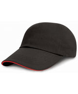 Low-profile heavy brushed cotton cap with sandwich peak — Black/Red