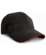 Pro-style heavy cotton cap with sandwich peak — Black/Red