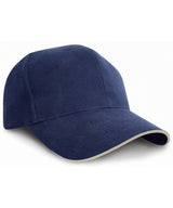 Pro-style heavy cotton cap with sandwich peak — Navy/Natural