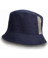 Deluxe washed cotton bucket hat with side mesh panels — Navy