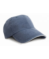 Washed fine line cotton cap with sandwich peak — Navy/Putty