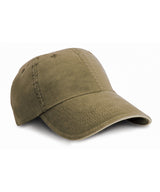 Washed fine line cotton cap with sandwich peak — Olive/Stone