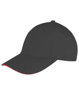Memphis brushed cotton low-profile sandwich peak cap — Black/Red
