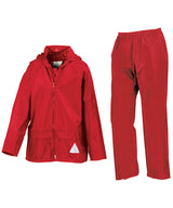 Junior waterproof jacket and trouser set — Red