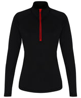 Women's TriDri® long sleeve performance ¼ zip — Black/Red