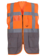 Multifunctional executive hi-vis waistcoat (HVW801) — Orange/Grey
