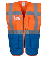 Multifunctional executive hi-vis waistcoat (HVW801) — Orange/Royal Blue