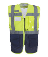 Hi-vis top cool open-mesh executive waistcoat (HVW820) — Yellow/Navy
