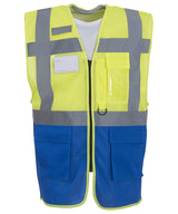 Hi-vis top cool open-mesh executive waistcoat (HVW820) — Yellow/Royal Blue