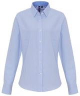 Women's cotton-rich Oxford stripes blouse — White/Light Blue