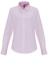 Women's cotton-rich Oxford stripes blouse — White/Pink