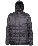 Box quilt hooded jacket — Steel