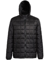 Box quilt hooded jacket — Black