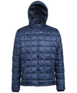 Box quilt hooded jacket — Navy