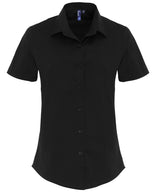Women's stretch fit cotton poplin short sleeve blouse — Black