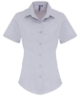 Women's stretch fit cotton poplin short sleeve blouse — Silver