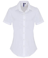 Women's stretch fit cotton poplin short sleeve blouse — White