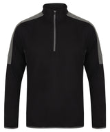 ¼ zip mid-layer with contrast panelling — Black/Gunmetal Grey