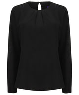 Women's pleat front long sleeve blouse — Black