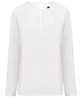 Women's pleat front long sleeve blouse — White