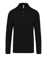 Jersey knit long sleeve polo shirt — Black