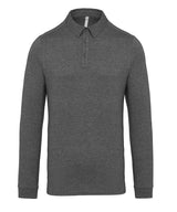 Jersey knit long sleeve polo shirt — Grey Heather