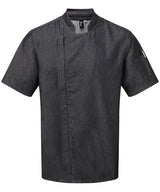 Chef's zip-close short sleeve jacket — Black Denim