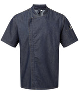 Chef's zip-close short sleeve jacket — Indigo Denim
