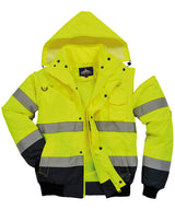 Hi-vis contrast bomber jacket (C465) — Yellow/Navy