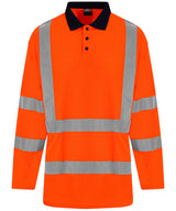 High visibility long sleeve polo — HV Orange/Navy