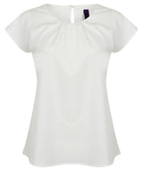 Women's pleat front short sleeve blouse — White