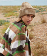 Chunky knit reverse patch beanie — lifestyle