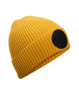 Circular fashion patch beanie — Mustard/Black