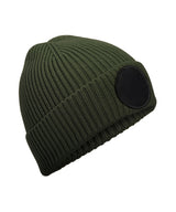 Circular fashion patch beanie — Olive Green/Black