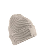 Kids deep cuffed tonal patch beanie — Natural Stone