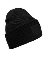 Deep-cuffed tonal patch beanie — Black