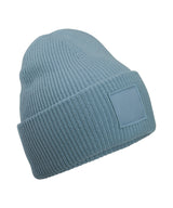 Deep-cuffed tonal patch beanie — Dusty Blue