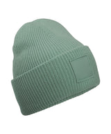 Deep-cuffed tonal patch beanie — Dusty Green