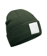 Appliqué patch beanie — Olive Green/White