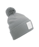 Appliqué patch pom beanie — Ash/White