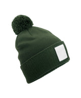 Appliqué patch pom beanie — Olive Green/White